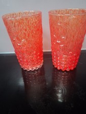 Vintage Szkło prasowane Fleur De Lys Design Zielone tumblery, z koralikami Hobnail