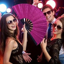 Large Folding Hand Fan Glitter Large Rave Hand Fan, Folding Shiny Hand Fan Clack