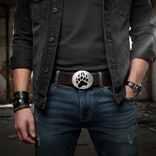 Men Women Silver Metal Belt Buckle Cowboy Fashion Bear Foot Print Hunter Unisex