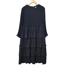 Chicos NWT Black Label Tiered Pleated Dress Black Long Sleeve Midi Size 16