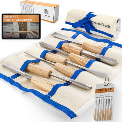 High-Quality Wood Carving Tools Set of 7 Chisels and Gouges with Canvas Case, Ra