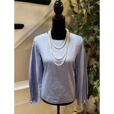 Banana Republic Blouse Women Small Blue Long Sleeve Back Button Pearl Detail