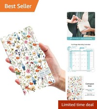 Compact 6.5" x 3.5" Monthly Planner - 2026-2027 Pocket Calendar with Wildflowers