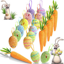 18PCS Easter Egg Ornaments and Carrot Hanging Ornaments Colorful Foam Hanging Eg