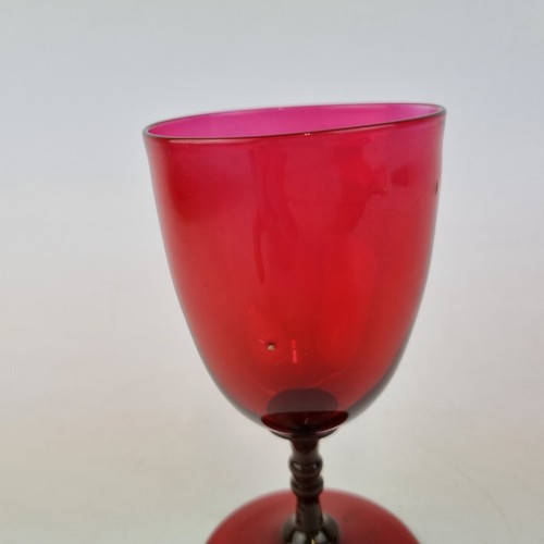 Antique 19thC Red Cranberry Wine Glass Knopped Stem 12cm High - Picture 5 of 16