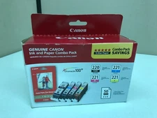 Sealed Genuine Canon Combo Pack 220 220PGBK 221 + 50 sheets Photo Paper
