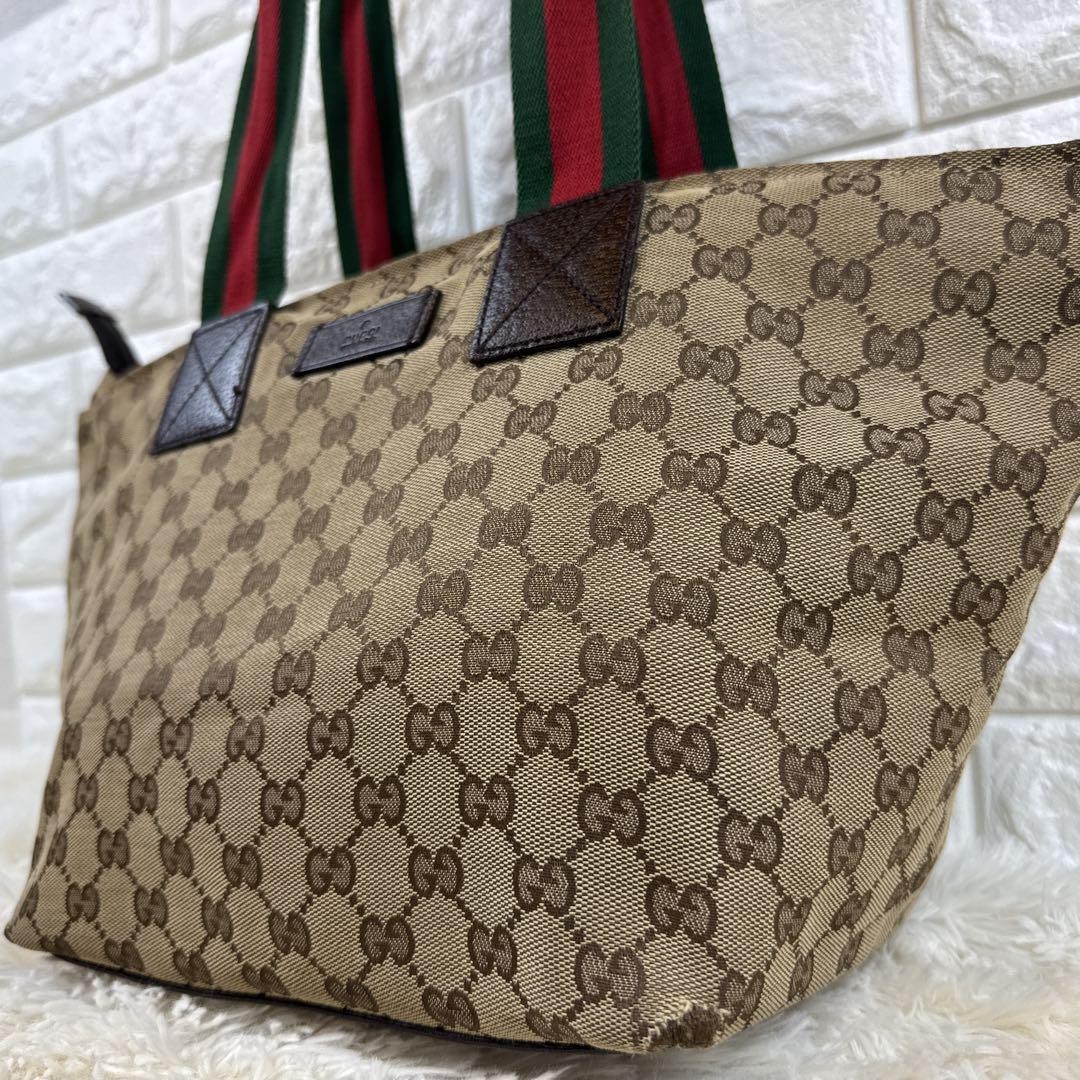 GUCCI GG Sherry Line Vintage Brown Canvas & Leather Tote Handbag
