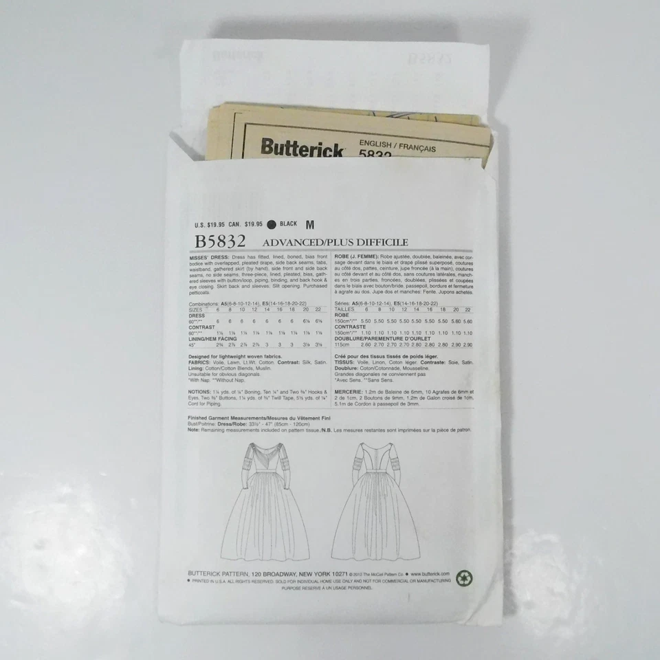 Butterick 5832 Misses Sewing Pattern Size Uncut Costume Civil War Cottagecore - Image 4 of 4