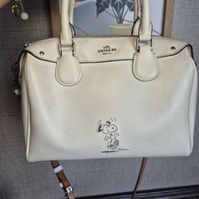 COACH x Peanuts Snoopy Mini Bennett Satchel 2Way White Pebbled Leather Bag