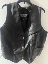 Womens Black Genuine Leather Snap Front Motorcycle Vest Size Medium