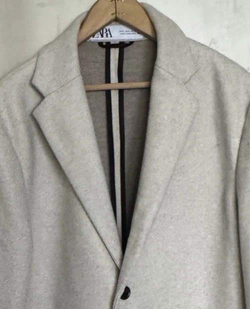 ZARA Mens 4 Way Stretch Trench Coat Button Closure Size Medium Gray - Image 4 of 4