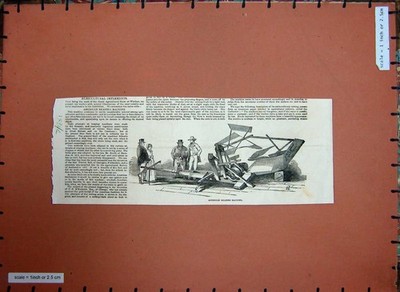 Alter antiker Druck 1851 Amerikanische Erntemaschine Landwirtschaftliche Anbaugeräte 19.