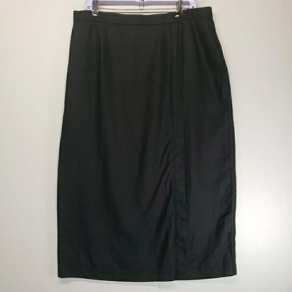 Talbots 100% Linen Wrap Lined Midi Dress Skirt Size 20 Black