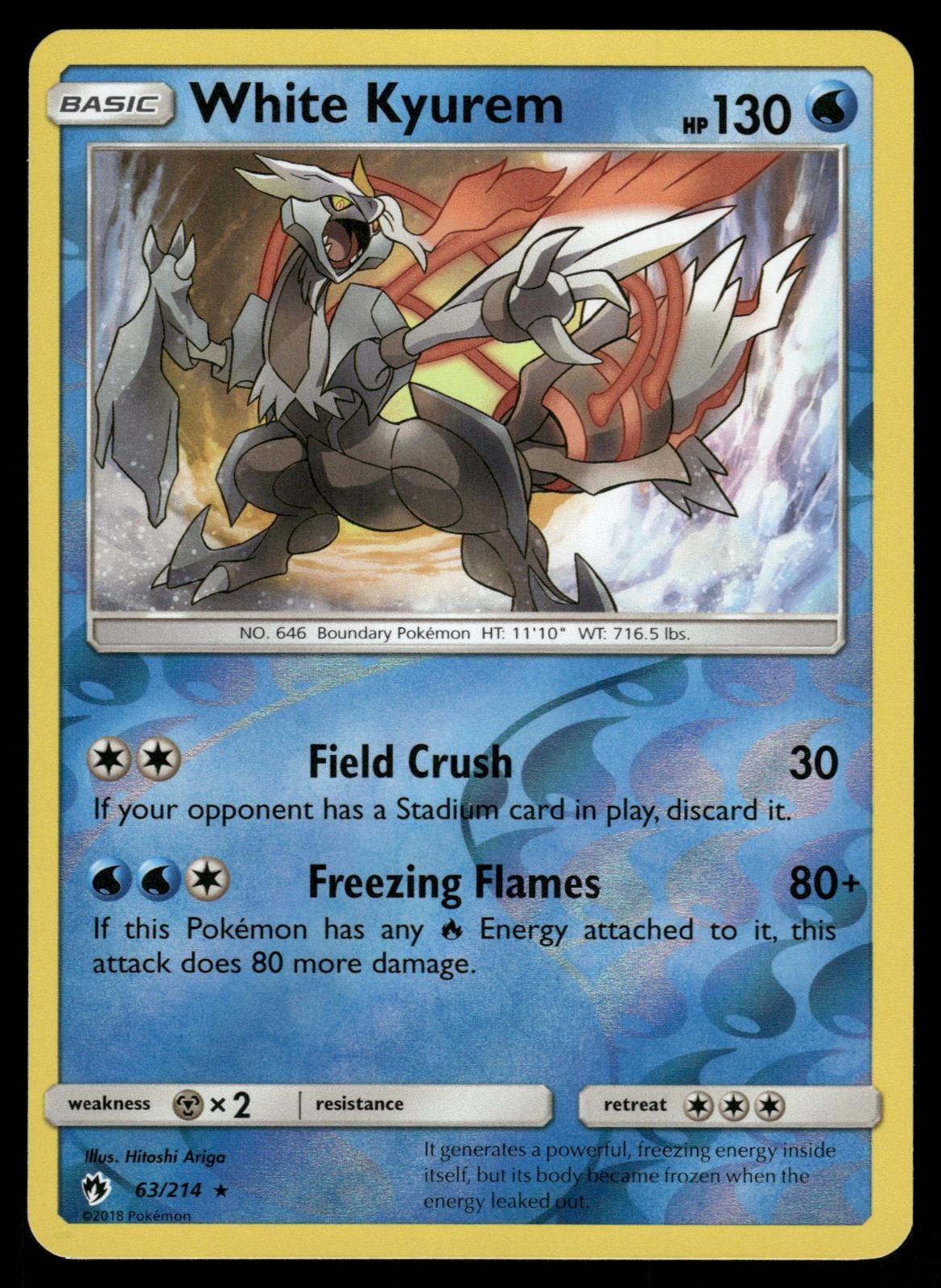 White Kyurem 63/214 Rare Lost Thunder Pokemon Reverse Holo Near Mint