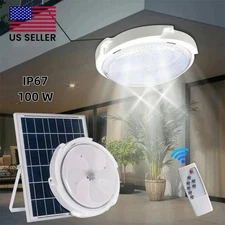 100W Solar Power Ceiling Pendant Light Remote Control Out/Indoor Lamp Waterproof