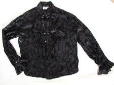 VTG Shrine of Hollywood Gothic Ruffle Mens Black Brocade shirt Victorian size L