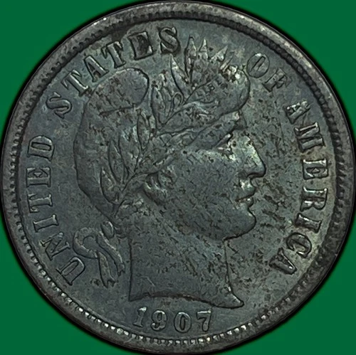 1907 Barber Dime Silver Almost Uncirculated AU Coin #32363