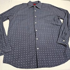 SAKS FIFTH AVENUE Navy Blue All Over Pattern Button Down Long Sleeve Shirt Men L