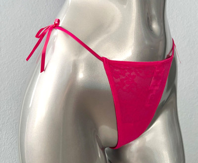 PINK Victoria's Secret V String Panty Hot Stuff Floral Lace Side Tie Nwt