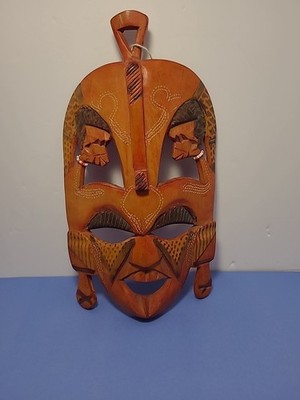 Hand Carved African Tribal Mask With Bead Accent