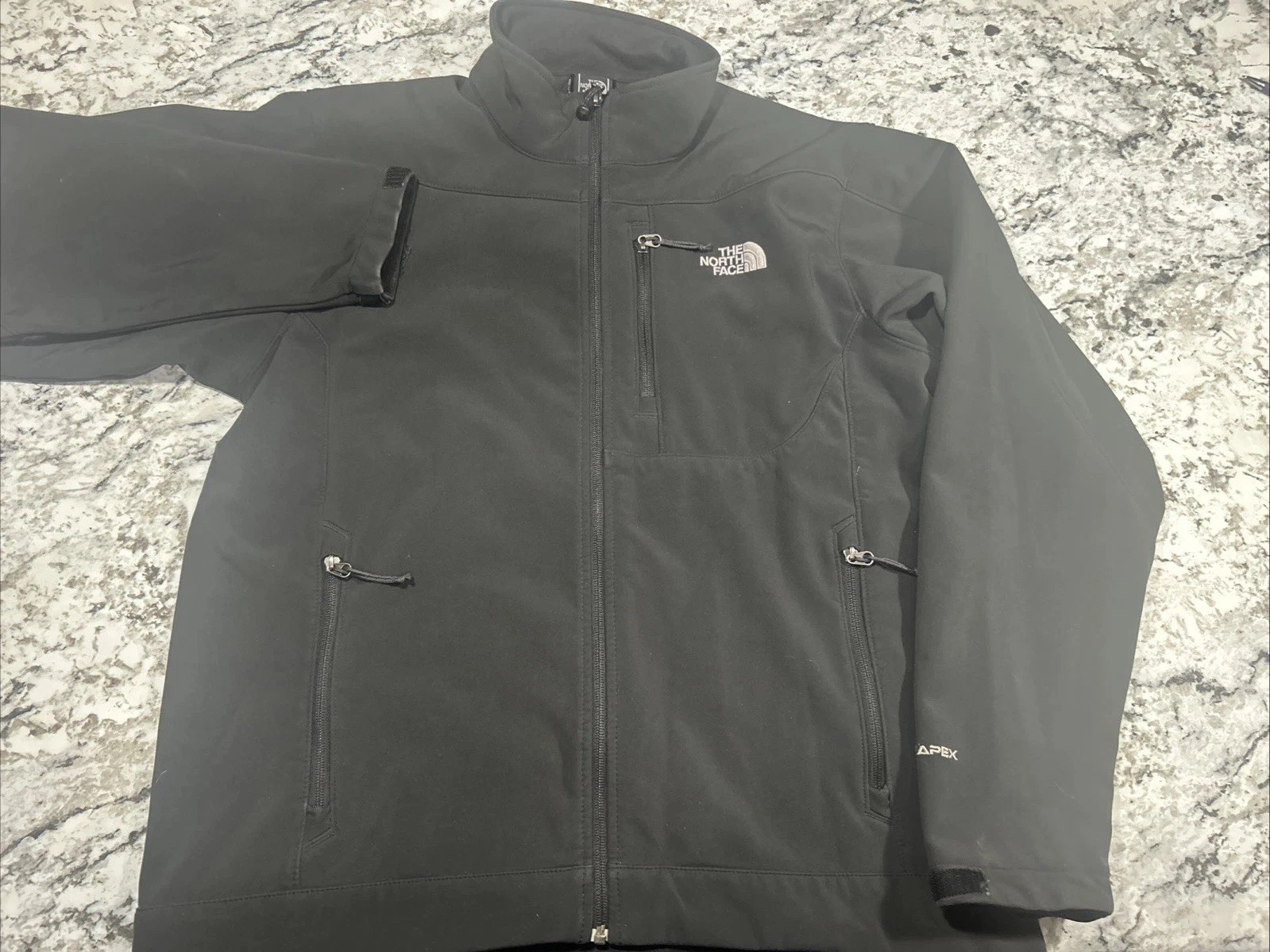 The North Face Jacket Mens Size L Black Softshell Fleece Full Zip Chest Pocket