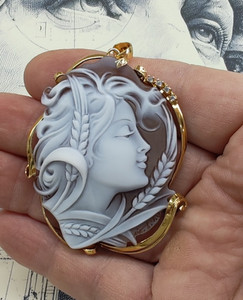 Authentic Shell cameo pendant handmade made in italy sterling silver gold plated