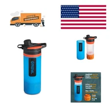 GeoPress 24 oz Water Purifier Bottle-Filter for Hiking,Camping,Travel- Bali Blue
