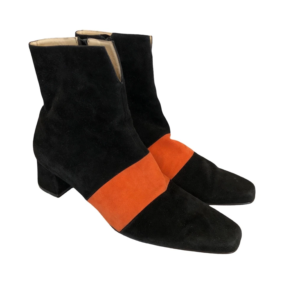 Christian Louboutin Negro Gamuza Botines Botas Naranja Rayas 39.5 / EE. UU. 9.5 Foto 2 de 4