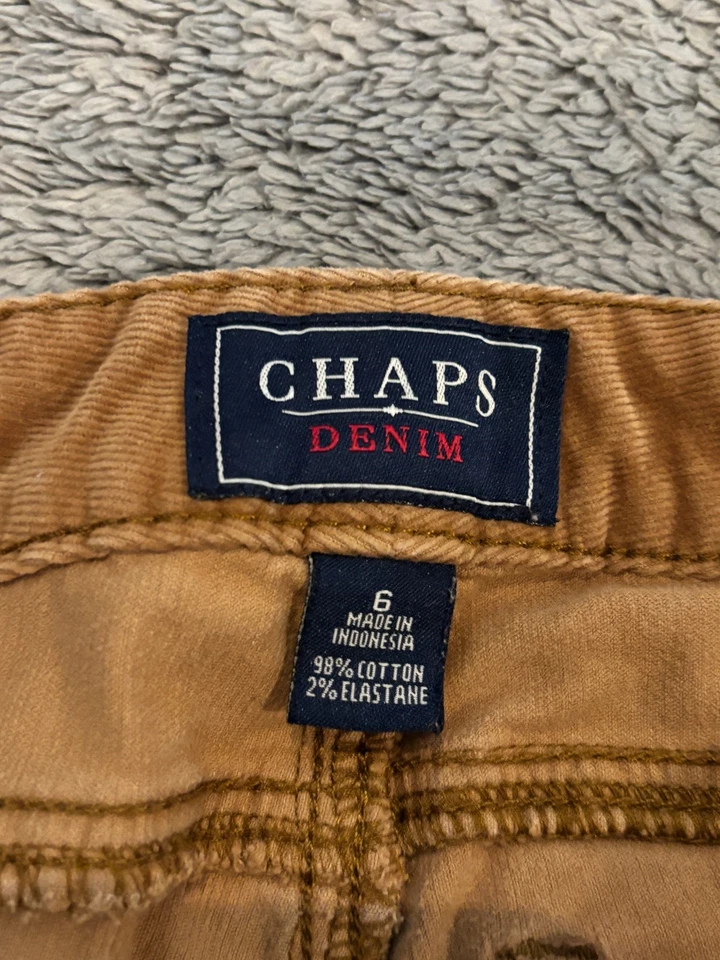 Pantalones de pana de mezclilla Chaps para mujer 6 piernas rectas marrón informal vacaciones Foto 2 de 4