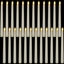 24 Pack Ivory Flameless Plastic Taper Candles, Without Remote or Timer, Flick...