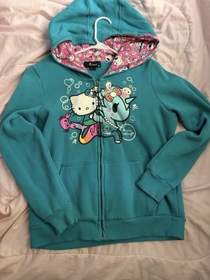 tokidoki x Hello Kitty Women s XL Teal/Pink Fleece Full Zip Hoodie Pockets