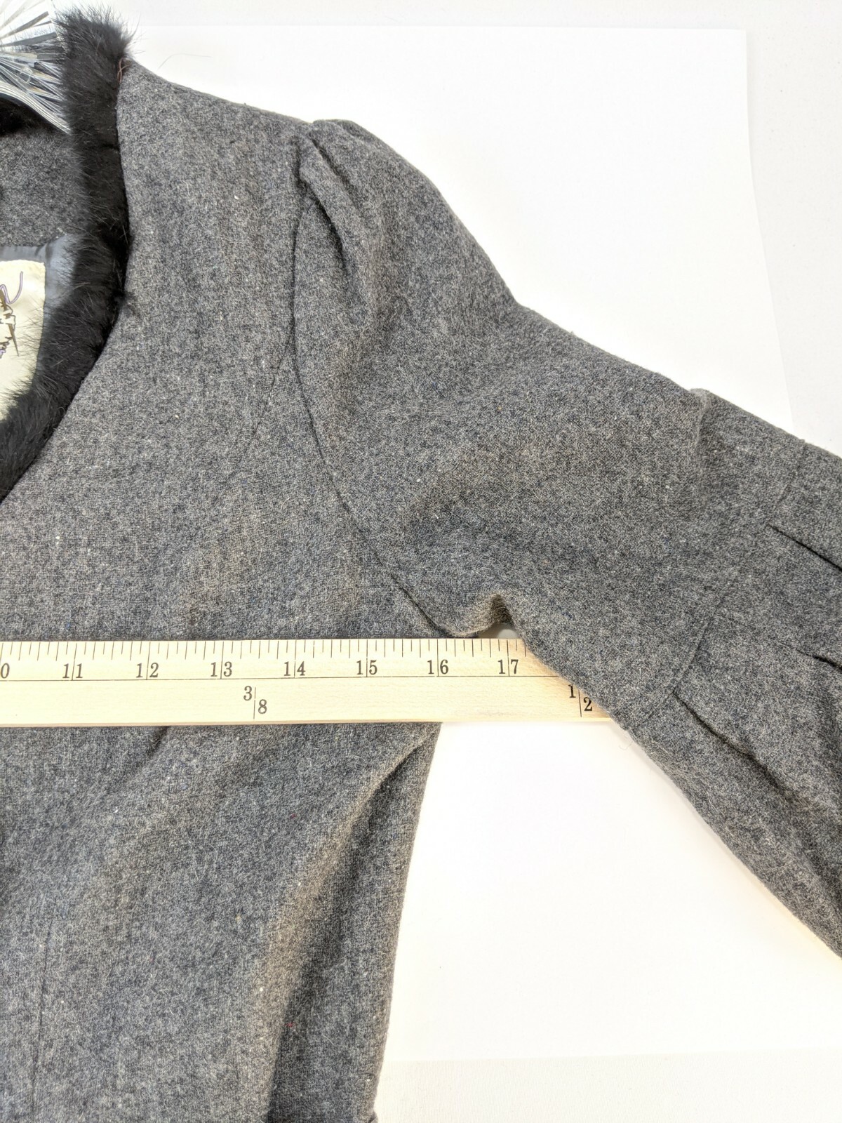LoveStitch Pea Coat Womens Sz S Gray Wool Blend Balloon Sleeve Faux Fur Trim Nwt image 6