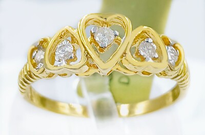ECHTER 0,15 kt DIAMANT HERZ RING 14K MASSIV GELBGOLD * Made in USA * Neu mit Etikett