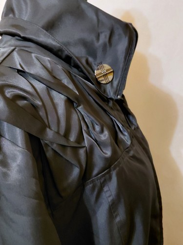 Gabardina vintage Samuel Dong grande negra cuello alto elástica tafetán burbuja - Imagen 10 de 24