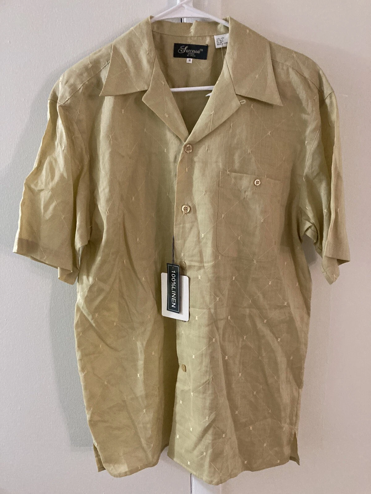 Success of Uomo by Pita NWT Cuban Shirt /100% Linen Size Medium Maize Geometric