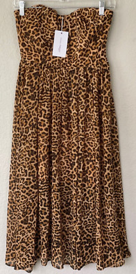 NWT LOVER'S + FRIENDS Cheetah Print Marcus Strapless Lined Midi Dress Sz XS
