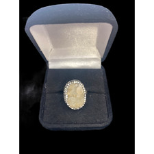 Natural Quartz Sparkling Cluster 925 Silver Ring Size 7.5