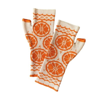 Women Winter Gloves Mittens Thicken Tangerine Pattern Half Finger Gl