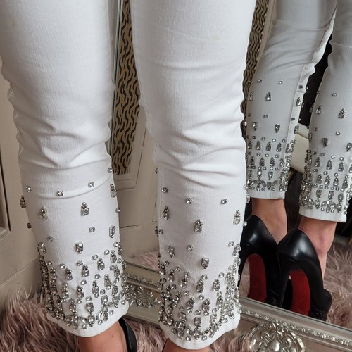 Michael Kors White Denim Jeans Pants Trousers Crystal Bottoms 40 UK 6 XS - Picture 9 of 24