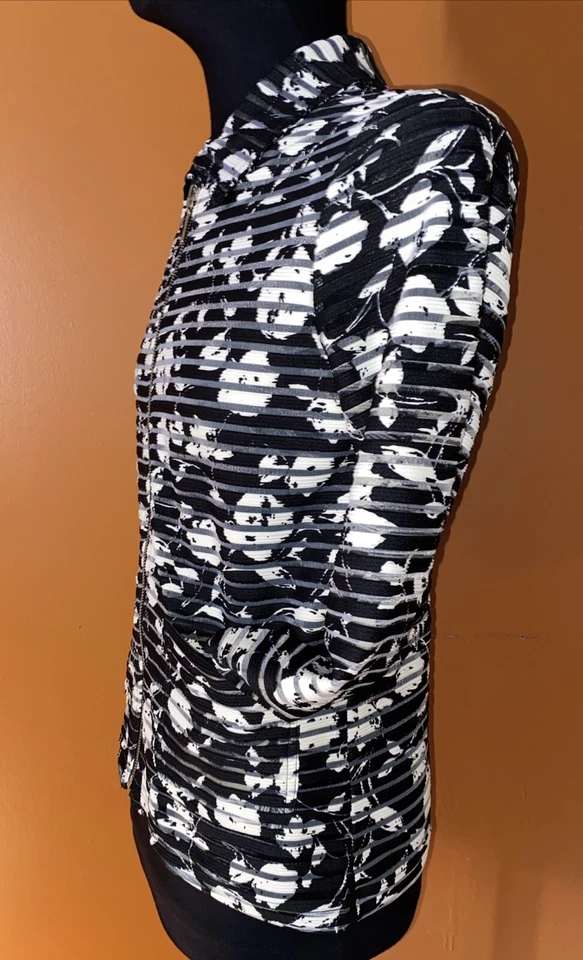 Blazer chaqueta floral a rayas de malla transparente para mujer Cathy Daniels talla pequeña Foto 2 de 4
