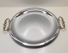 Vintage Kromex MCM Silver Serving Tray With Gold Tone Handles Made In USA