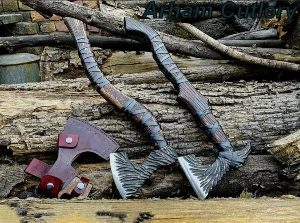 Lot of 2 Custom Handmade Carbon Steel Viking axe Bearded Axe With ash wood - Image 2 of 3