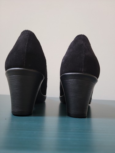 Clarks Bendables Shoes Women 7.5 M Oxford Black Suede Block Heels Lace Up - Picture 4 of 14