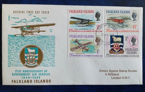 8/4/1969 Falkland Islands FDC - 21st Ann. of Government Air Service 1948 - 1969