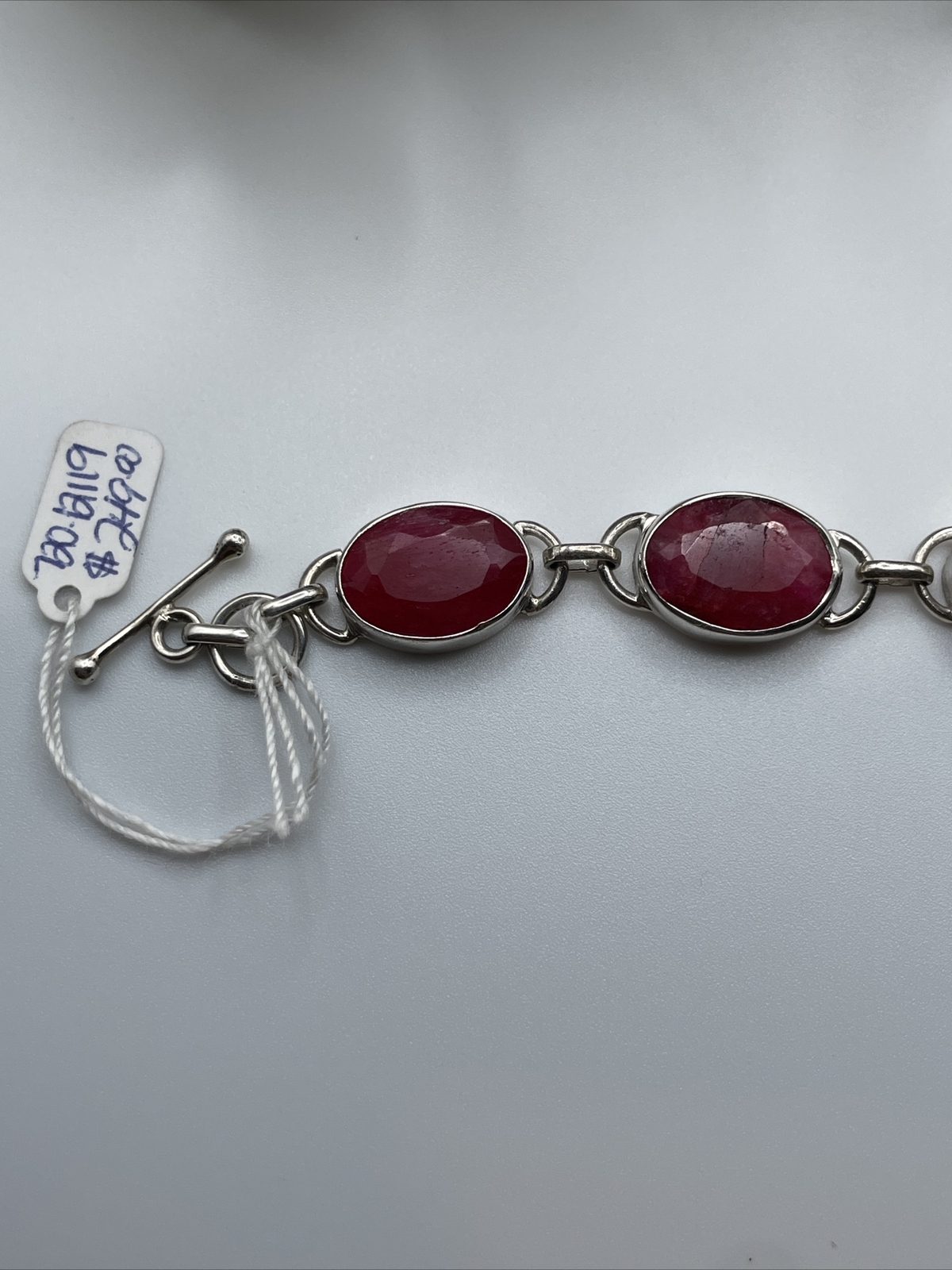 Sterling Silver Genuine Ruby Toggle Bracelet 7-8”… - image 5