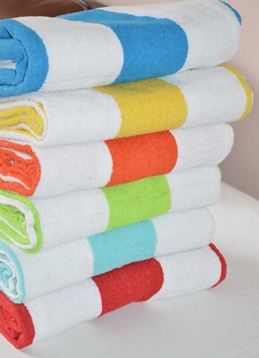 CABANA STRIPED BEACH TOWEL 36x70'' 100% COTTON THICK PLUSH MANY COLORS AVALABLE