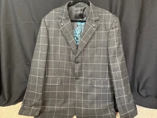 7 Diamonds Sport Coat Mens XXL Grey Windowpane Plaid Blazer Jacket Wool Blend