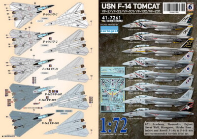 DXM Decals 1/72 USN VF-2/VF-33/VF-101/VF-102/VF-201 F-14 Tomcat #6 Decals