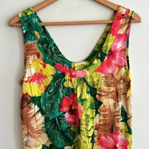 Jams World 50 yrs Floral Sleeveless v-Neck tropical dress Rayon Sz Medium - Picture 3 of 7