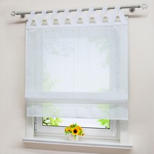 Raffrollo mit Schlaufen Leinen Raffgardine Transparent Küche Gardinen Weiß Uni